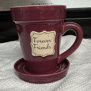 Forever Friends Maroon Ceramic Mug with Saucer